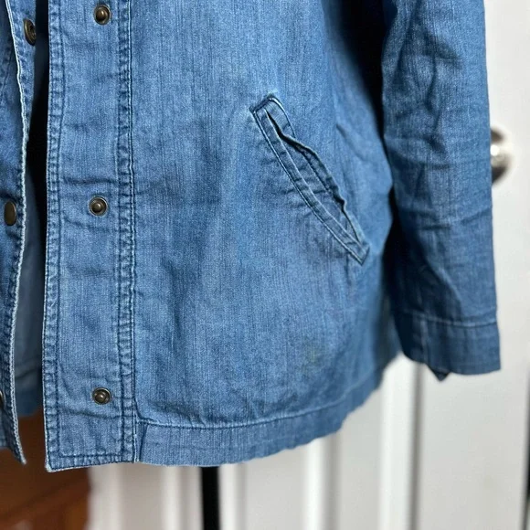 blue oversized lagenlook hooded snap front lightweight layering jacket - Picture 5 of 7